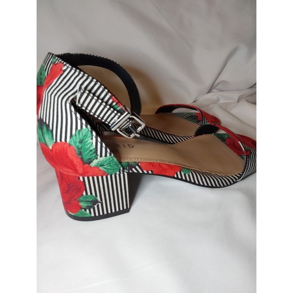 Torrid Womens Size 8.5W Floral Stripe Multicolor Block Heel Open Toe Sandal Shoe - Picture 9 of 10